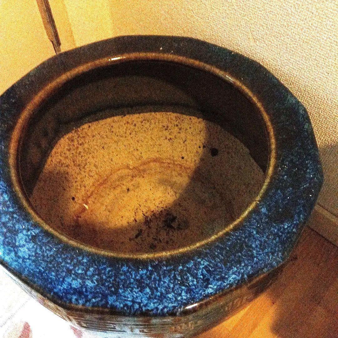 幾何学模様の青茶火鉢★水鉢★金魚鉢等用途多彩
