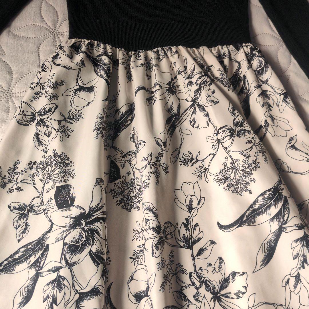 バーニーズニューヨーク　花柄ドッキングワンピース　ニット　長袖