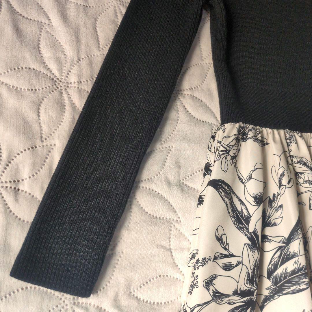 バーニーズニューヨーク　花柄ドッキングワンピース　ニット　長袖