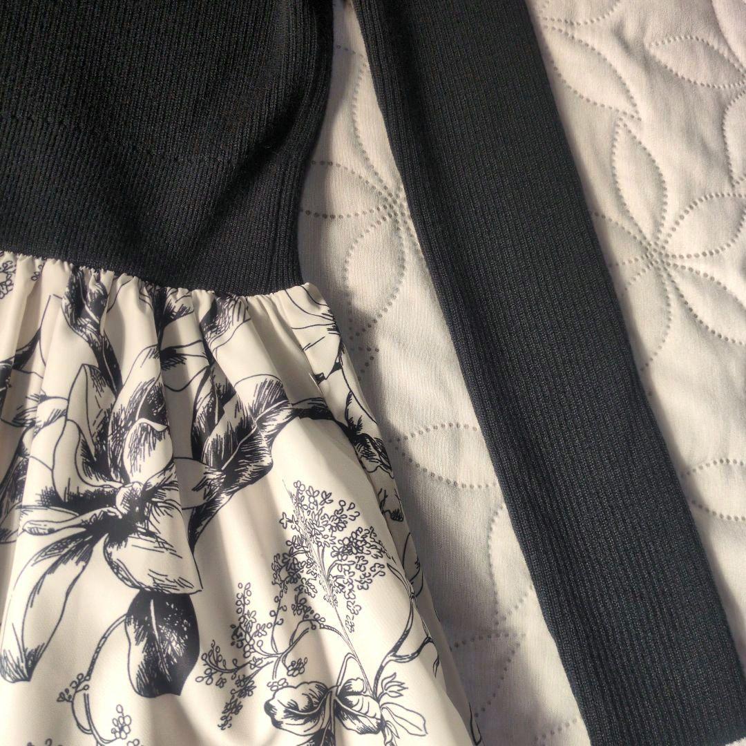 バーニーズニューヨーク　花柄ドッキングワンピース　ニット　長袖