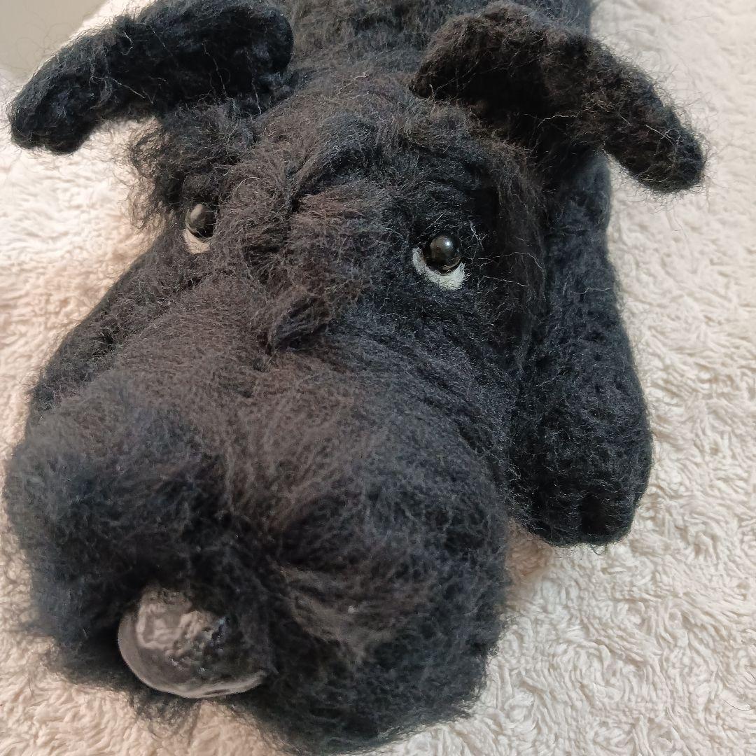 お客です羊毛フェルトぬぼっとまったり見上げてなでなで待ちの特大黒シュナ