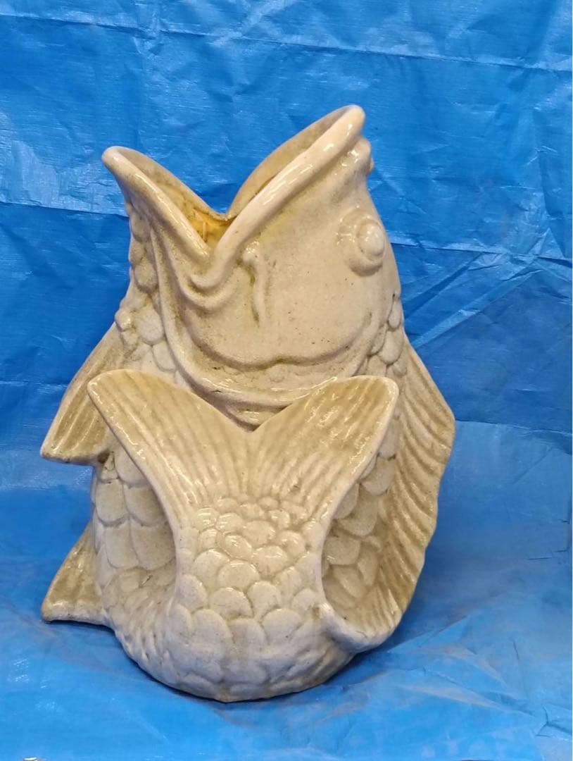 魚型 オブジェ アンティーク 陶器置物 鯉 傘立て