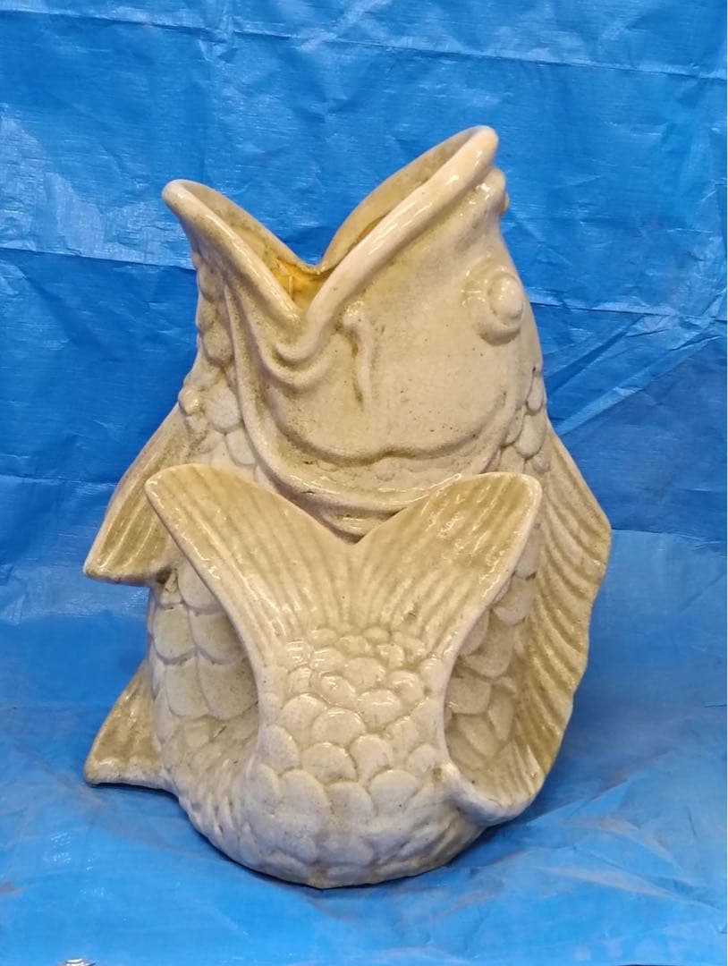 魚型 オブジェ アンティーク 陶器置物 鯉 傘立て