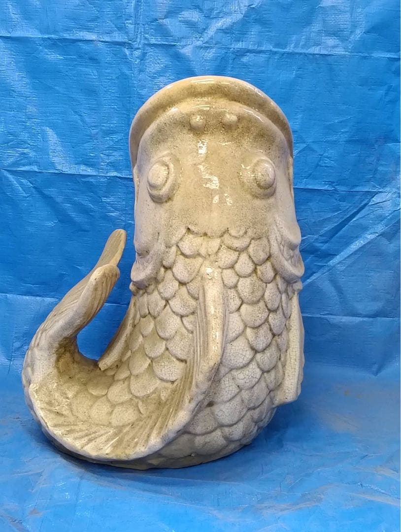 魚型 オブジェ アンティーク 陶器置物 鯉 傘立て