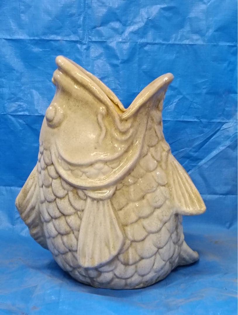 魚型 オブジェ アンティーク 陶器置物 鯉 傘立て