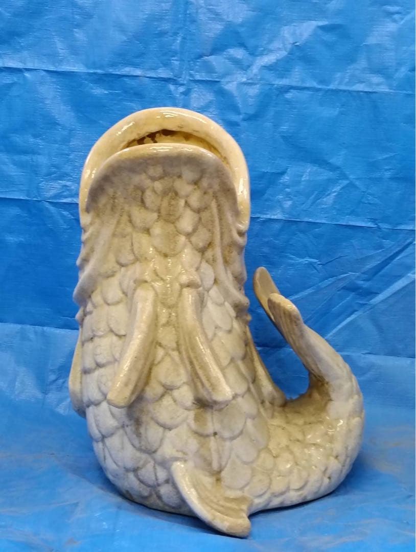 魚型 オブジェ アンティーク 陶器置物 鯉 傘立て