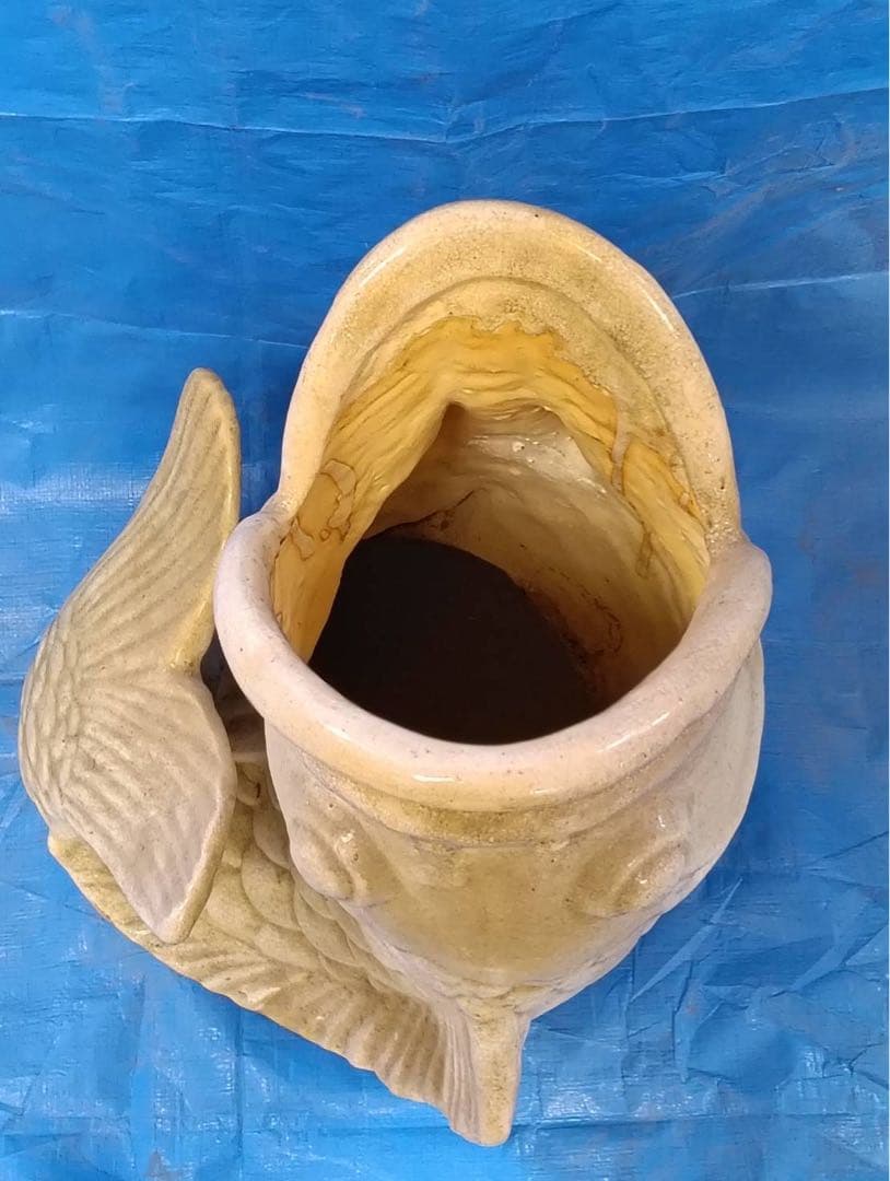 魚型 オブジェ アンティーク 陶器置物 鯉 傘立て
