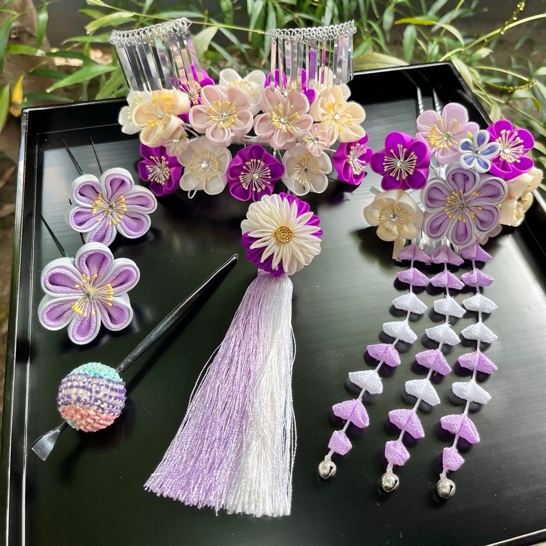 勝山髪飾り 七五三 7歳 (紫×薄紫×白)