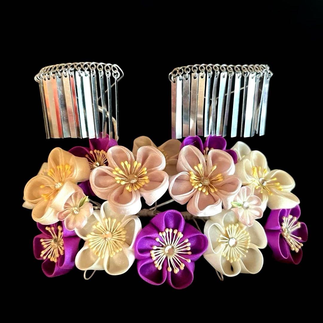 勝山髪飾り 七五三 7歳 (紫×薄紫×白)