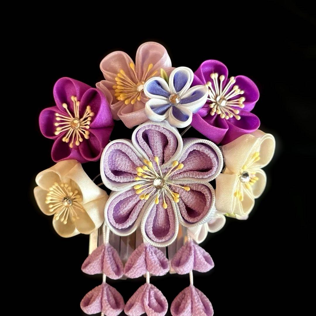 勝山髪飾り 七五三 7歳 (紫×薄紫×白)