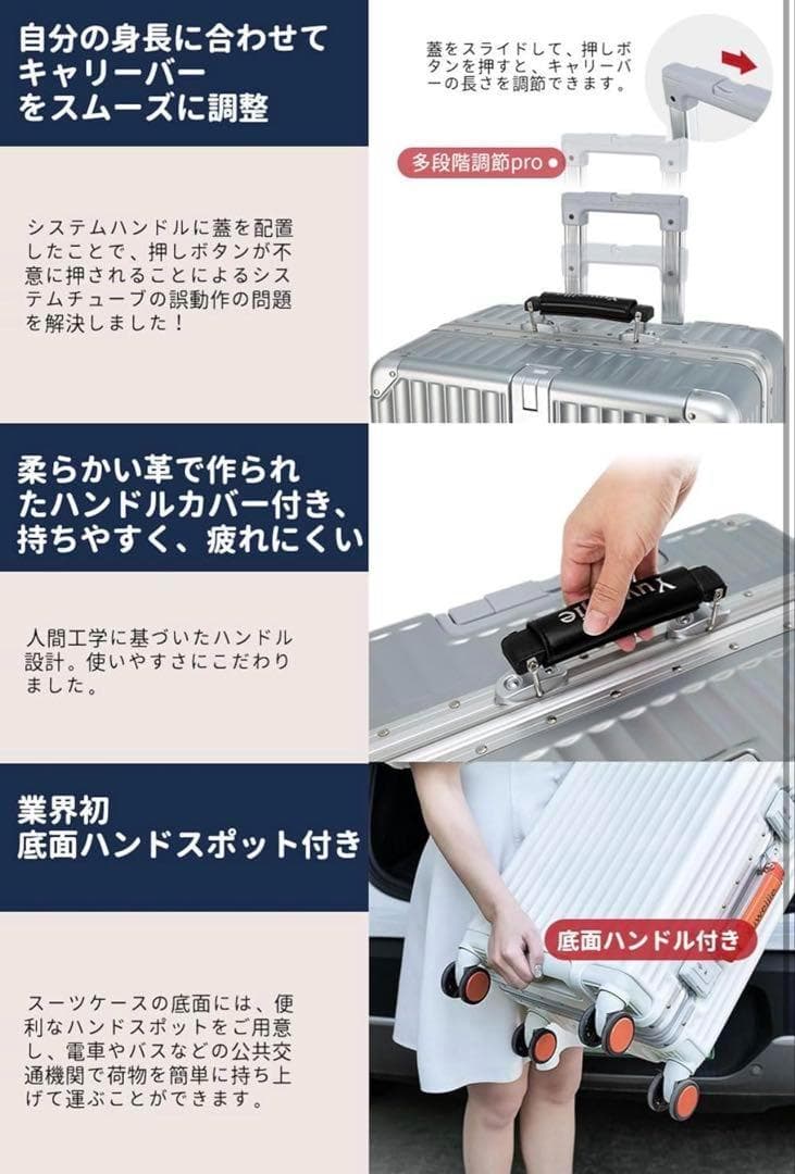 キャリーケース　スーツケース　機内持込 シルバー 軽量 大容量 TSA　S