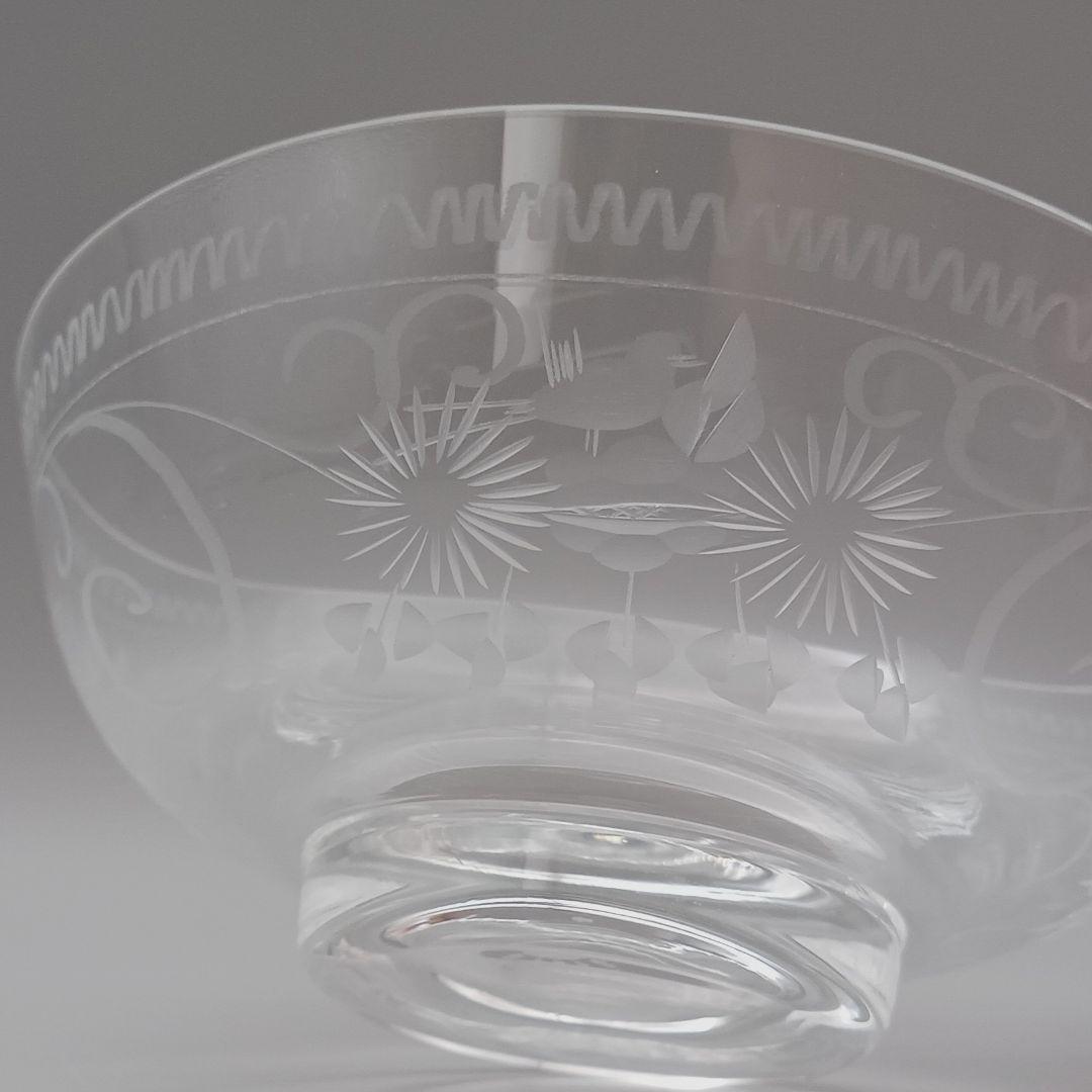 ドイツ テレジアンタール 12cm ボウル 4点セット ガラス 鳥 花