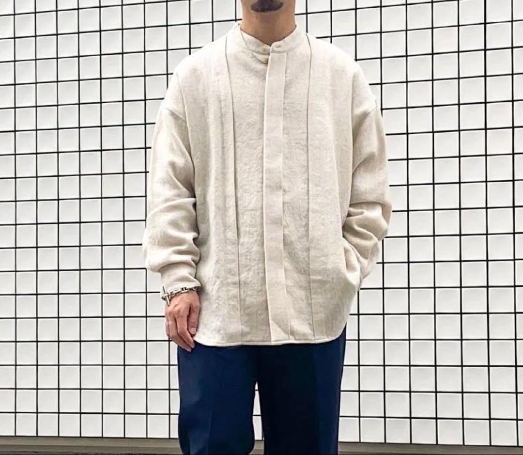 seya. ウールリネンバンドカラーセンタープリーツオーバーシャツ