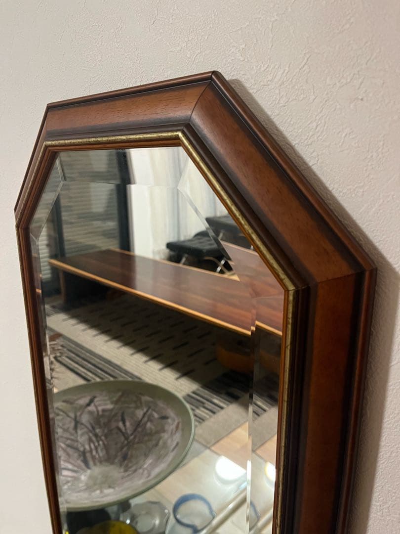 イタリア製　Vintageヴィンテージ　カッティングウォールミラー　縦　横　八角