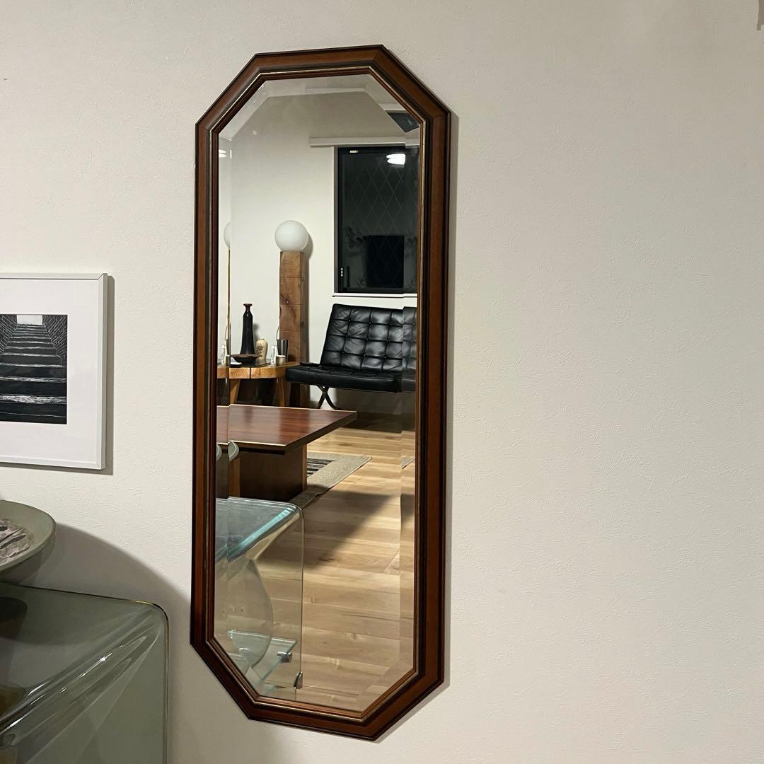 イタリア製　Vintageヴィンテージ　カッティングウォールミラー　縦　横　八角