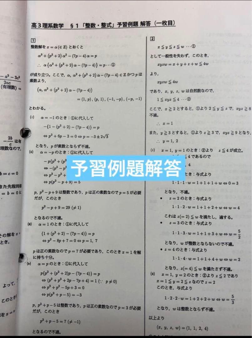鉄緑会　高3 理系　数学　単元別演習　問題・解答解説フル　鶴田先生の手書解答付