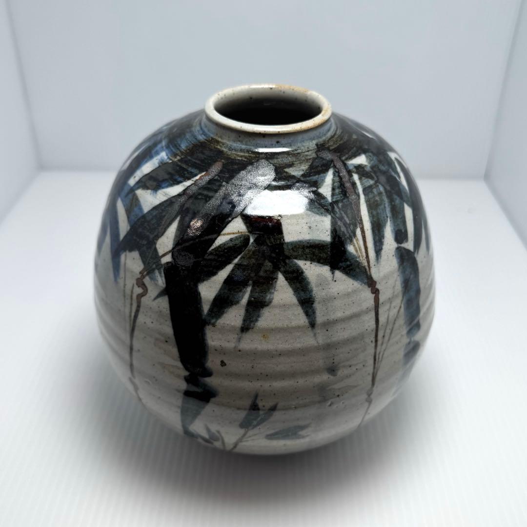 未使用 九谷焼 古青 壺 球形 丸型 円型 置物 伝統工芸