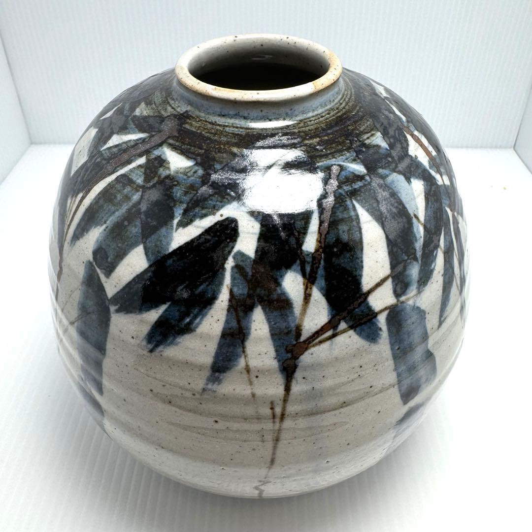 未使用 九谷焼 古青 壺 球形 丸型 円型 置物 伝統工芸