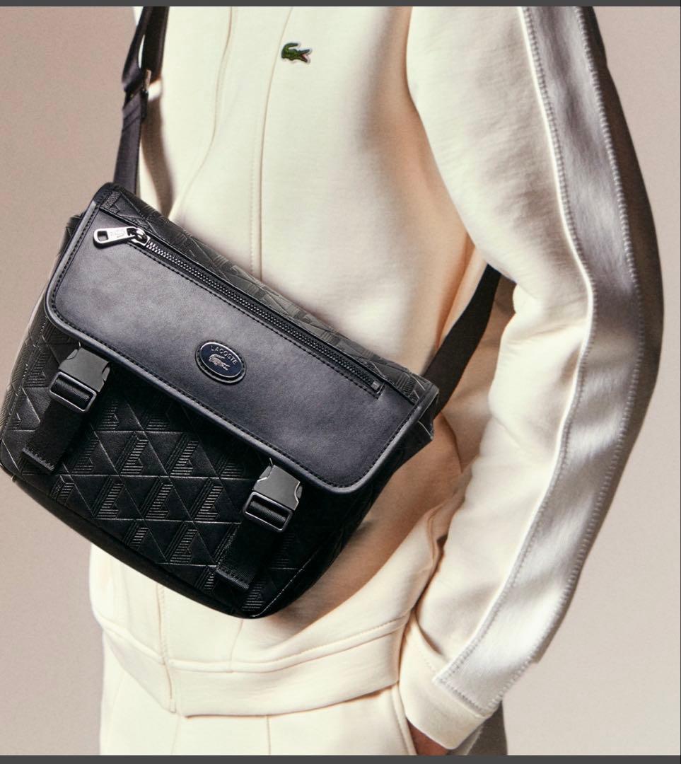 [未使用]ラコステ モノグラム メッセンジャー ショルダーバッグ ブラック