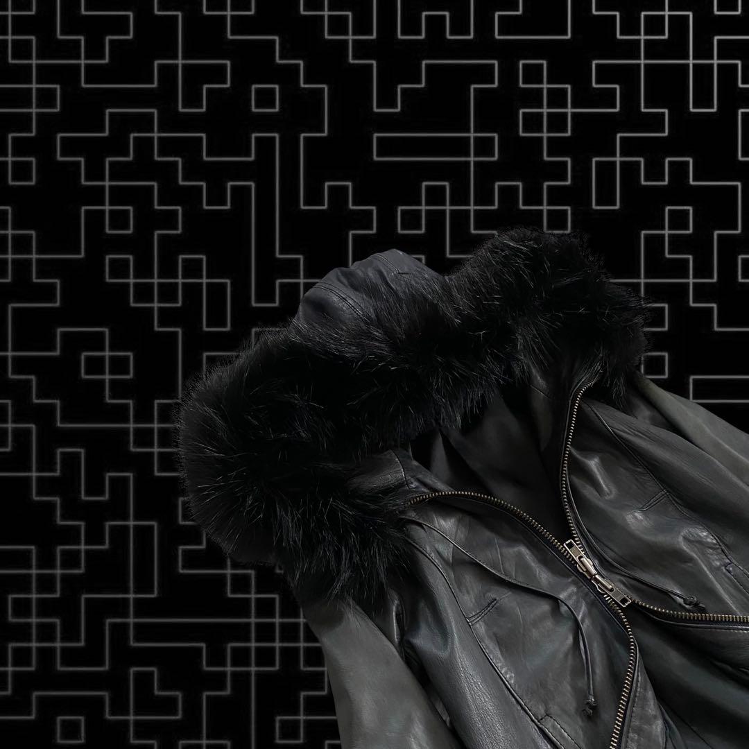 ジャケット・アウター 00s archive fur leather hoodie y2k punk