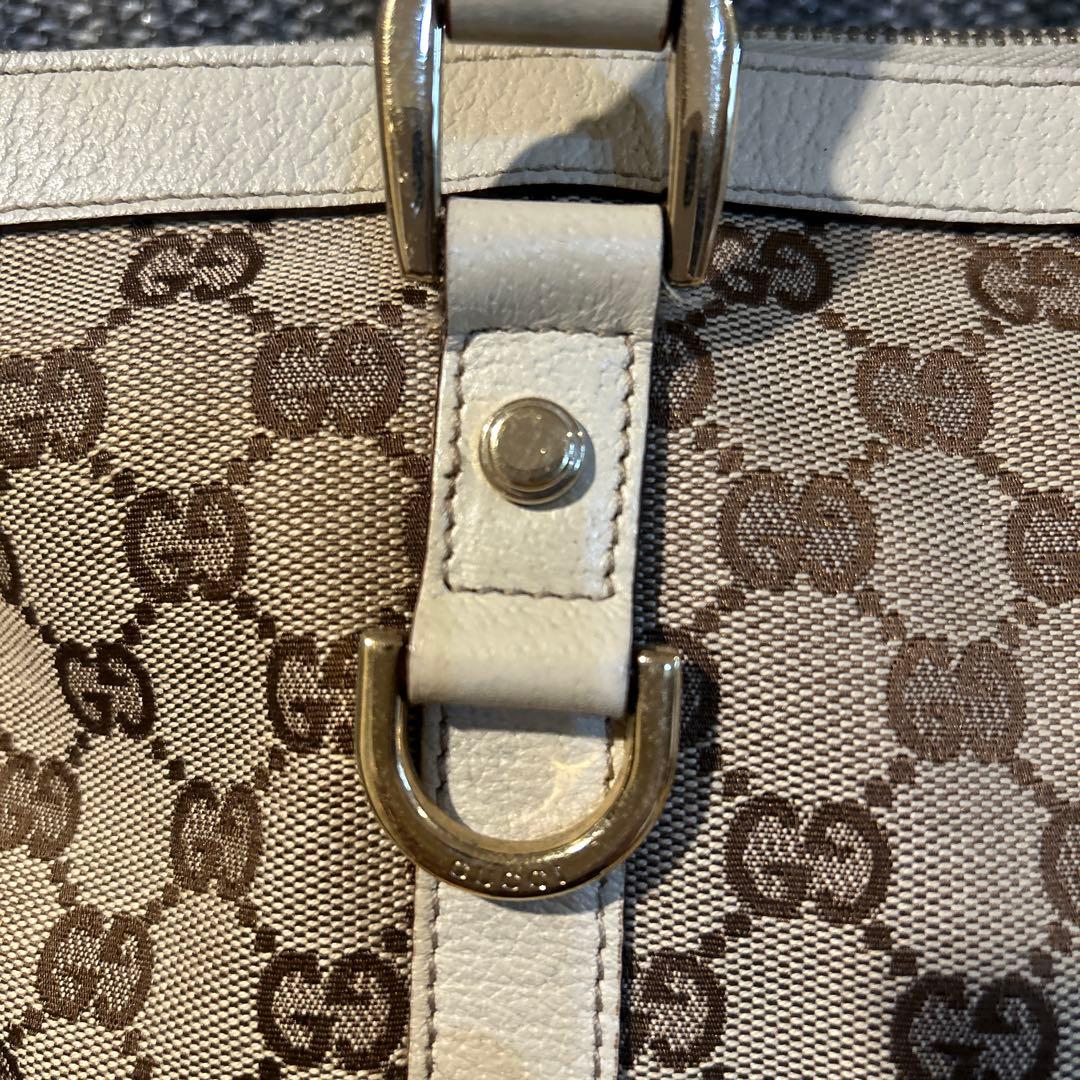 美品✨ グッチ キャンバス ボストンバッグ ベージュ GG レザー 金具付