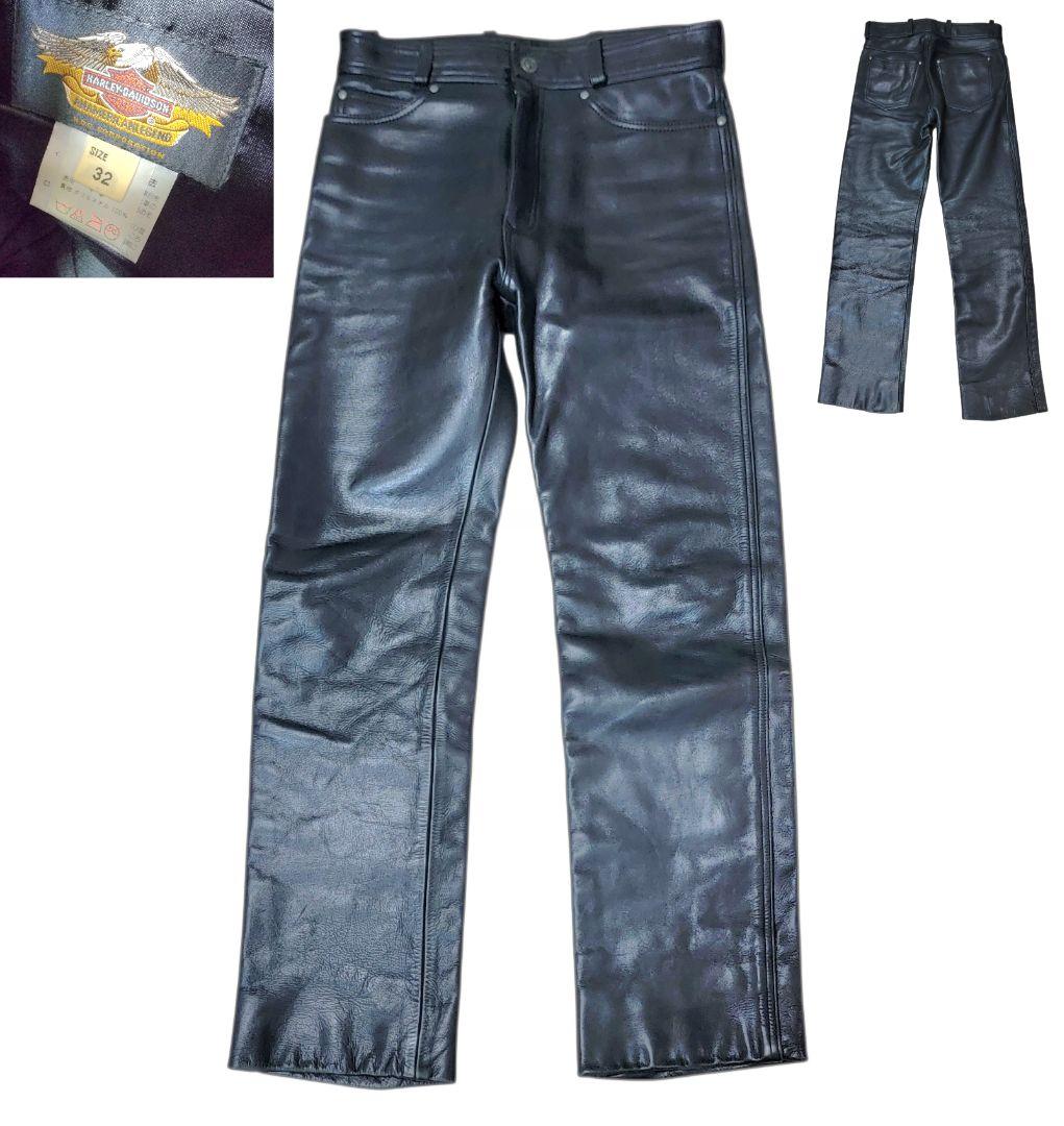HDC製 上質牛革 ハーレーダビッドソン 32 レザーパンツ 黒