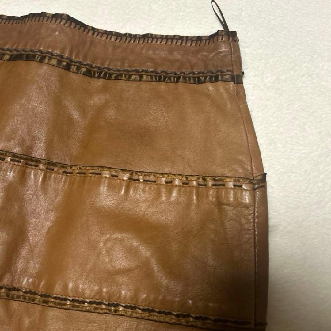MOSCHINO モスキーノ 本革 レザー　スカート ブラウン フレア　42 M