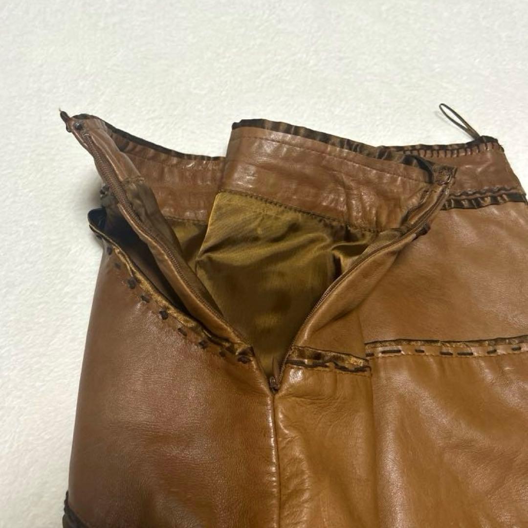 MOSCHINO モスキーノ 本革 レザー　スカート ブラウン フレア　42 M