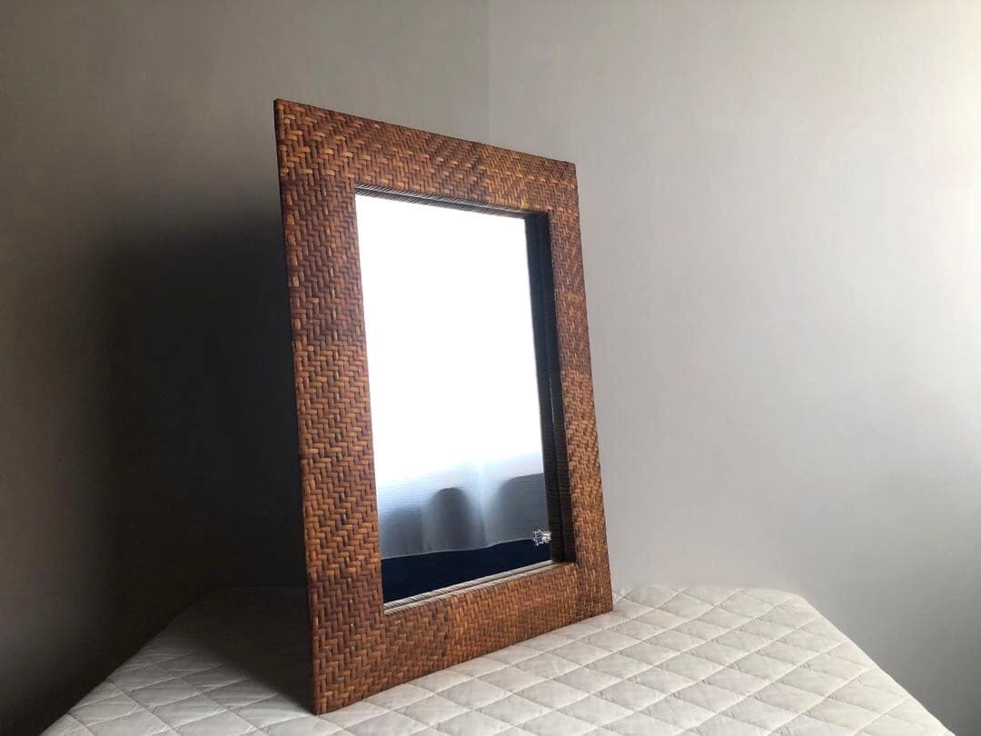 イタリア ヴィンテージ 籐編み ミラー 壁掛け鏡 ウォールミラー 北欧 古民家