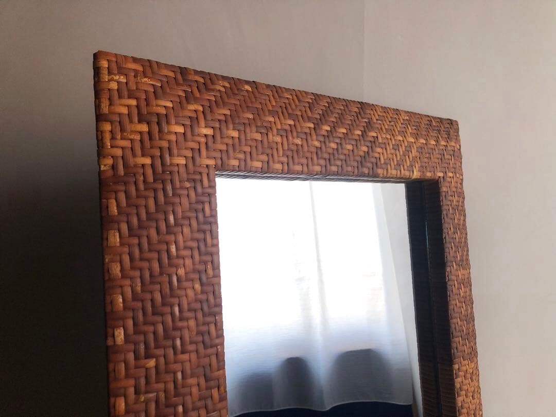 イタリア ヴィンテージ 籐編み ミラー 壁掛け鏡 ウォールミラー 北欧 古民家