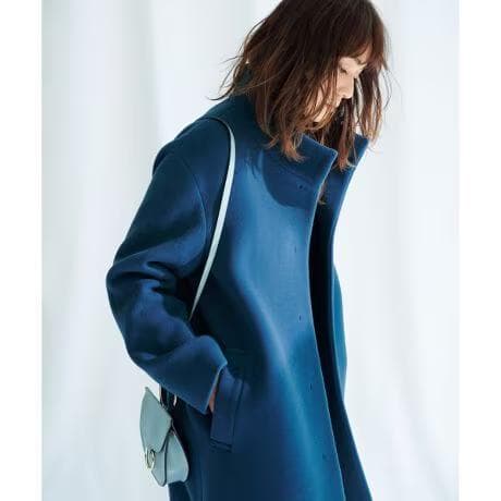 23区　【中村アンさん着用】ダブルクロスベロアスタンドカラーコート　インクブルー