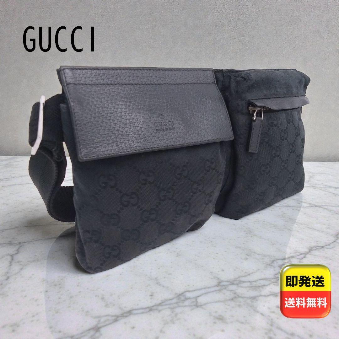 GUCCI 2WAY ウエストバッグ ボディバッグ GG柄 キャンバス ブラック