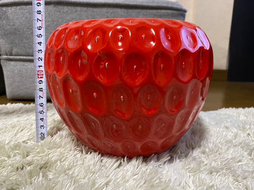 いちご型 菓子入れ 赤色 陶器製　フラワーベース
