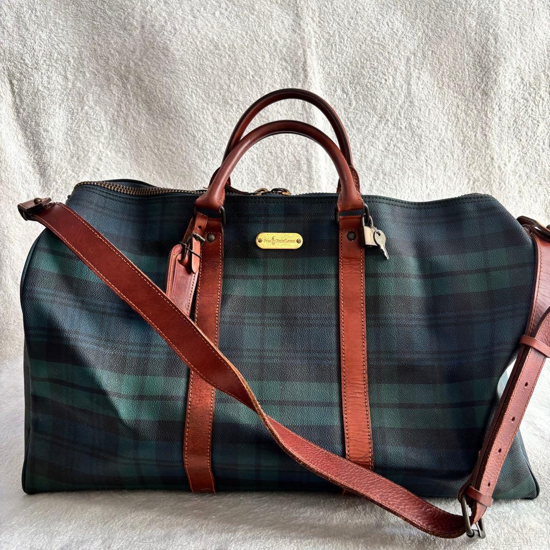 ポロラルフローレン ボストンバッグ 2WAY PVCレザー ブラックウォッチ 緑