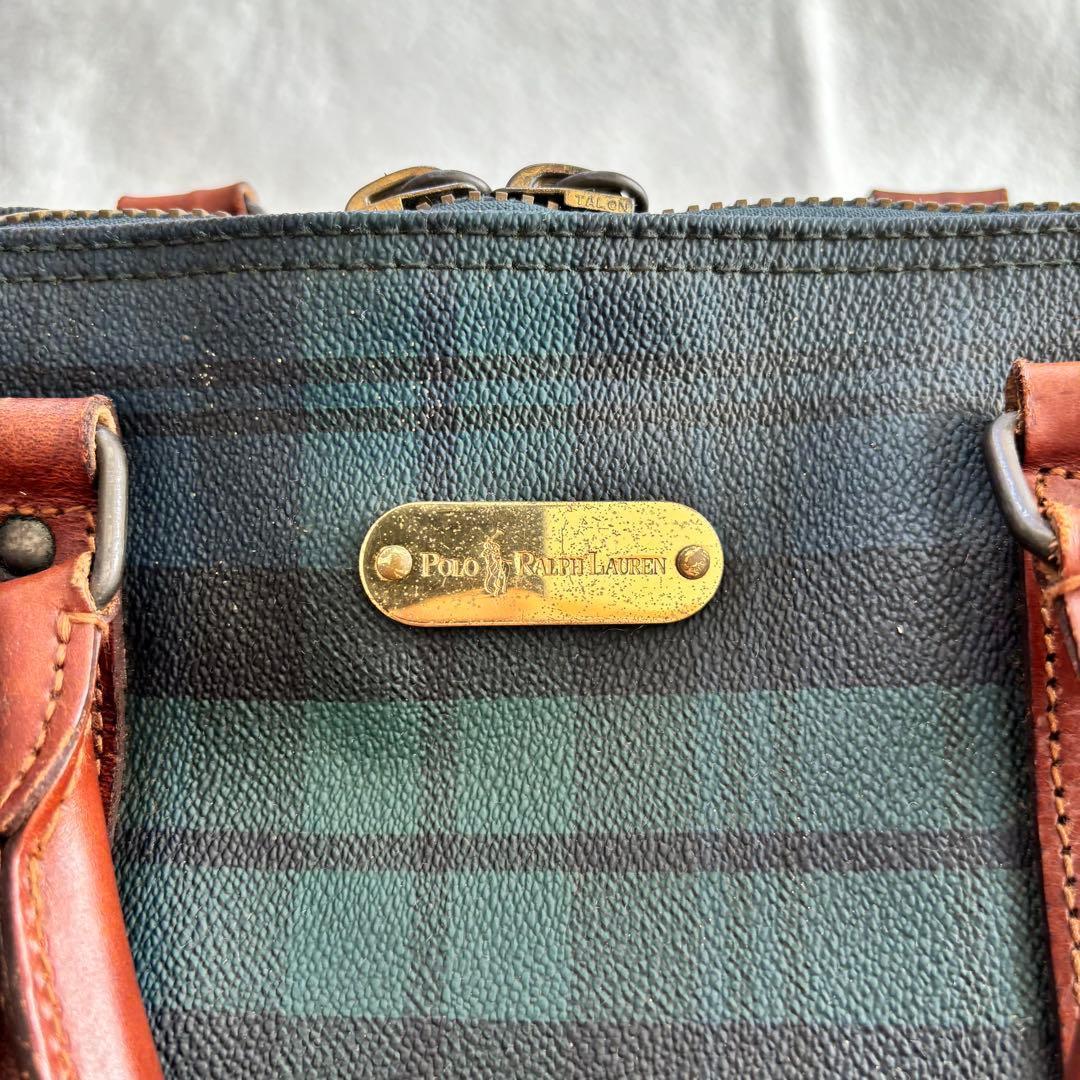 ポロラルフローレン ボストンバッグ 2WAY PVCレザー ブラックウォッチ 緑