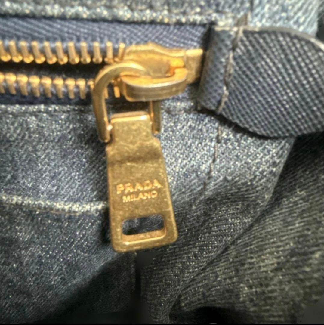 本日お値下げ中❣️PRADA デニム カナパバッグショルダー付❣️角ハンドル破れ無し