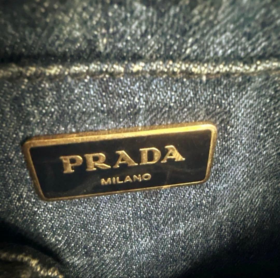 本日お値下げ中❣️PRADA デニム カナパバッグショルダー付❣️角ハンドル破れ無し