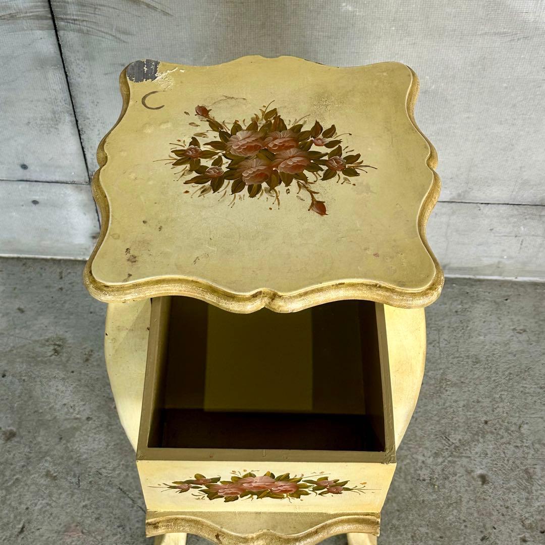 イタリア製 サイドテーブル 猫脚 ローズ ハンドペイント アンティーク シャビー