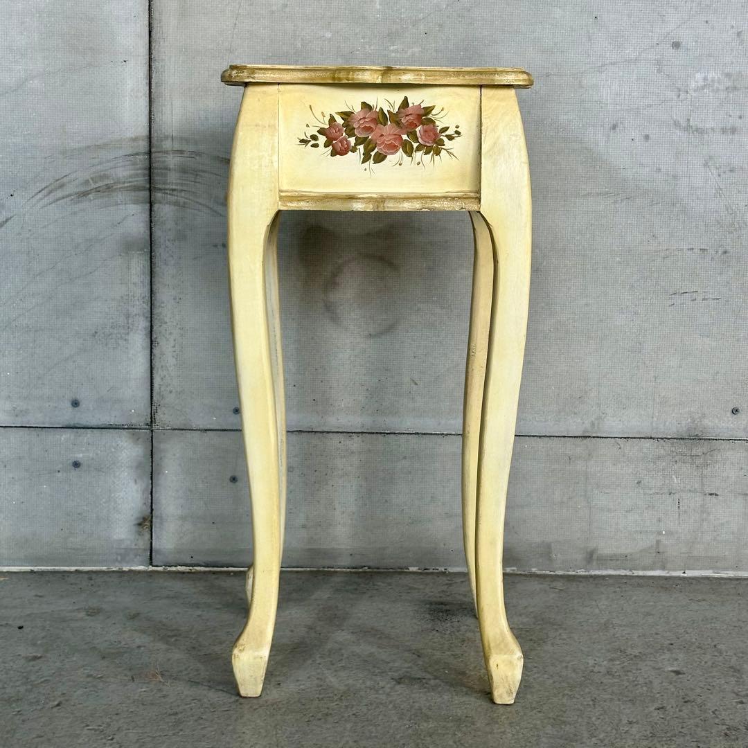 イタリア製 サイドテーブル 猫脚 ローズ ハンドペイント アンティーク シャビー