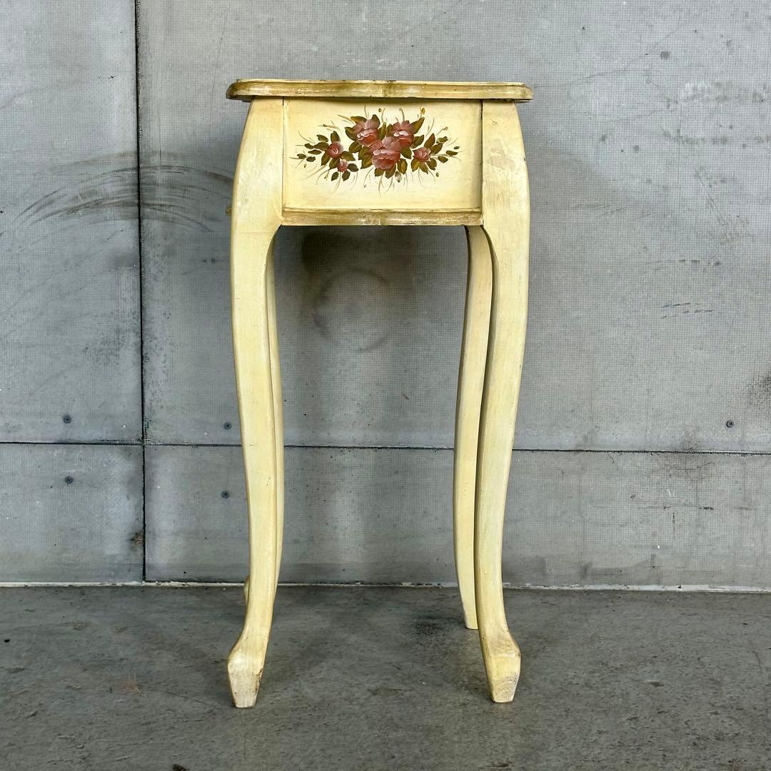 イタリア製 サイドテーブル 猫脚 ローズ ハンドペイント アンティーク シャビー