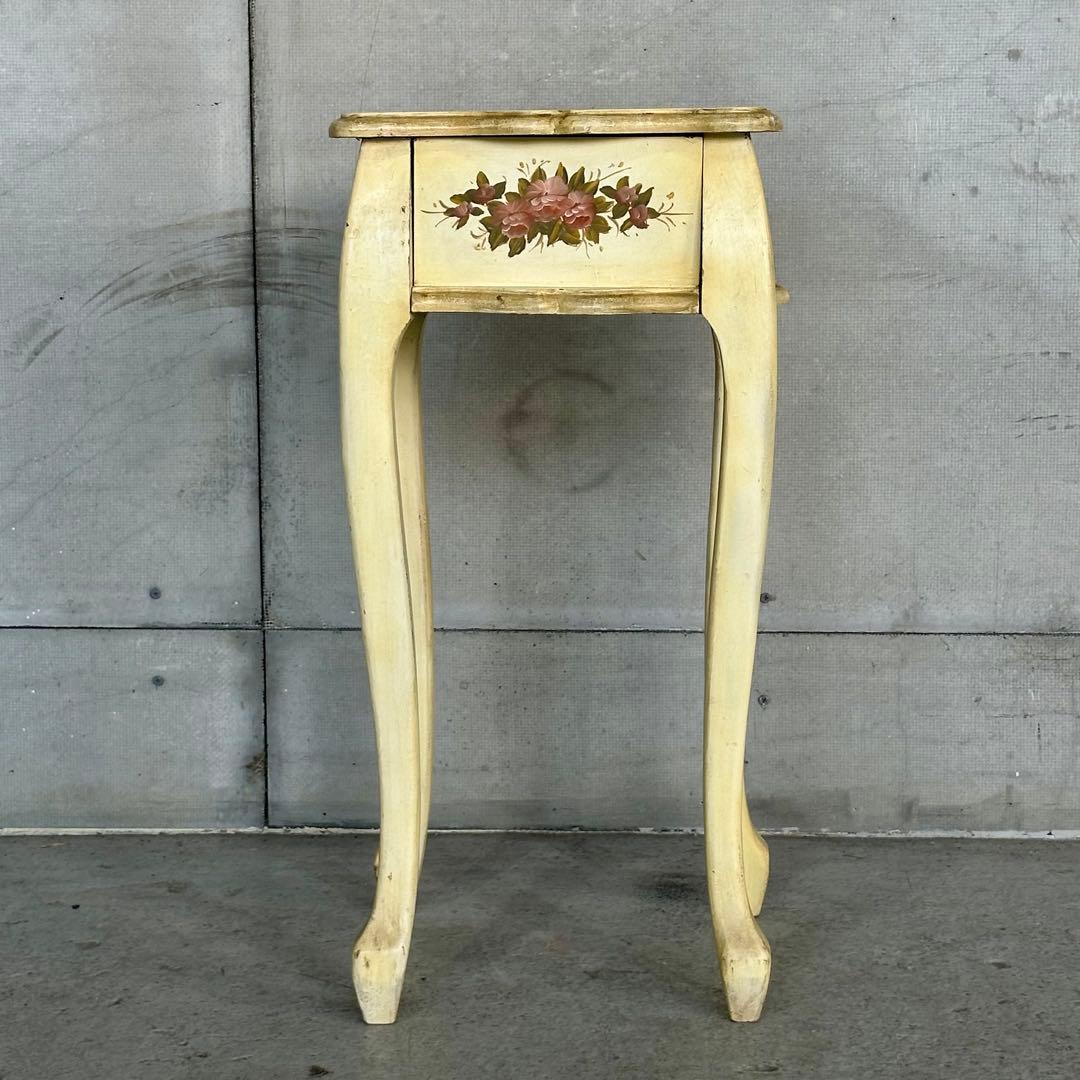 イタリア製 サイドテーブル 猫脚 ローズ ハンドペイント アンティーク シャビー