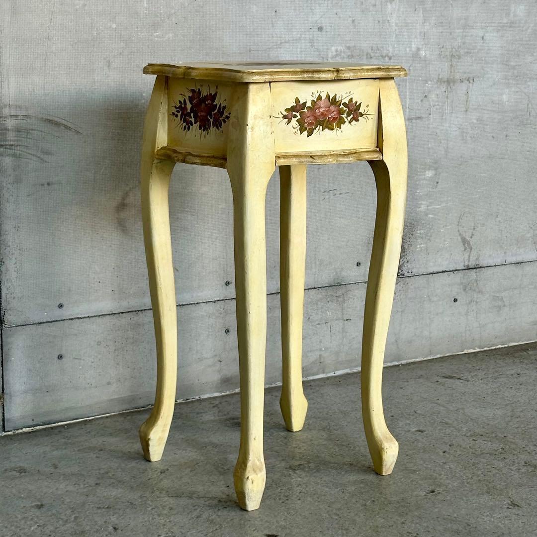イタリア製 サイドテーブル 猫脚 ローズ ハンドペイント アンティーク シャビー