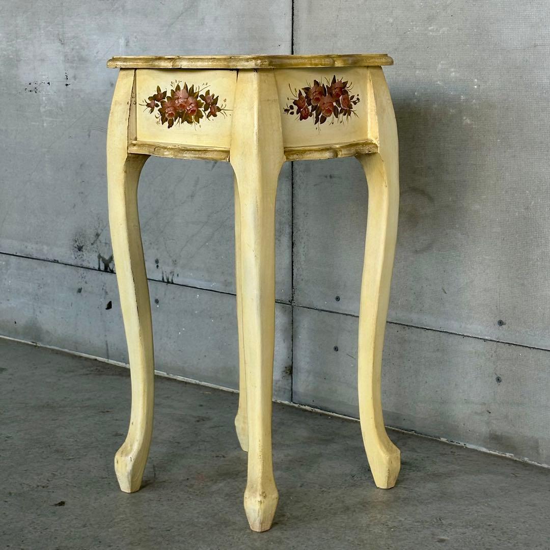 イタリア製 サイドテーブル 猫脚 ローズ ハンドペイント アンティーク シャビー