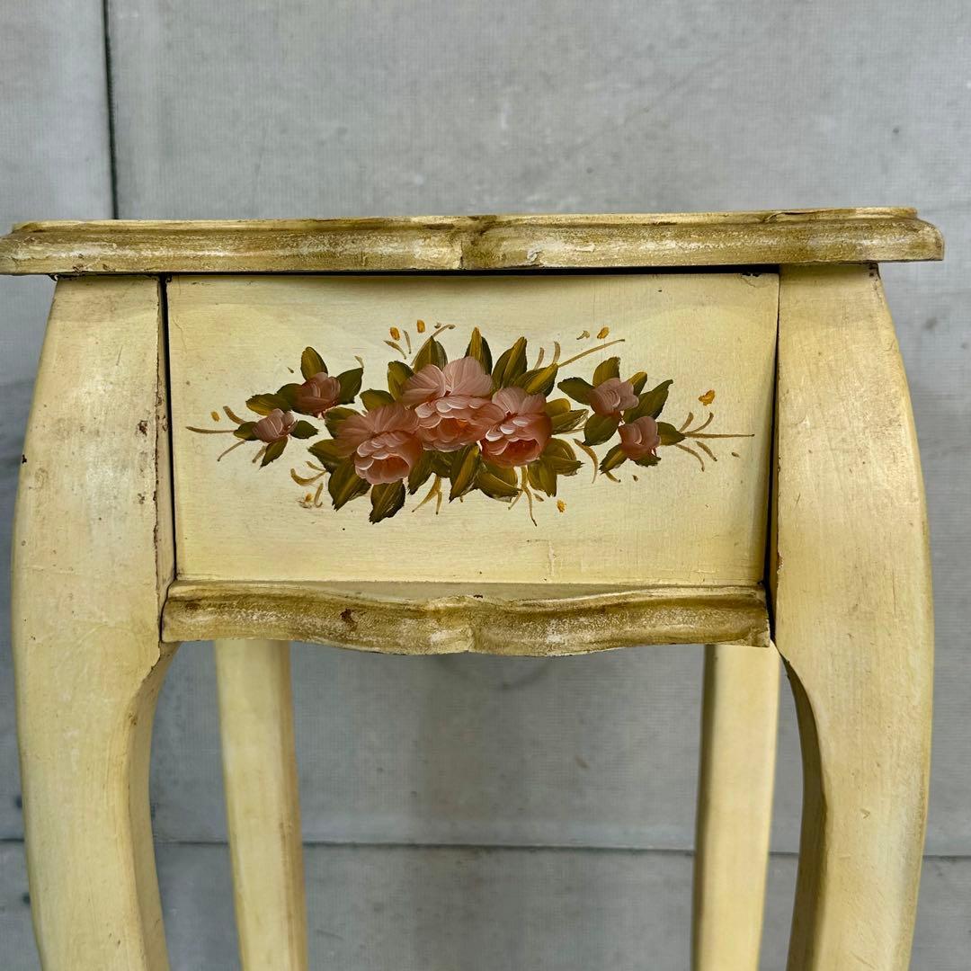 イタリア製 サイドテーブル 猫脚 ローズ ハンドペイント アンティーク シャビー