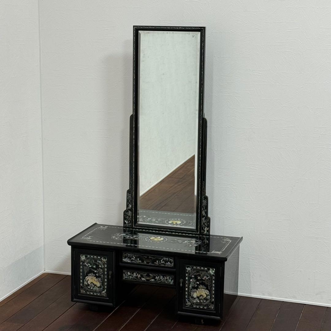 H21K68a 螺鈿細工 ラデン 黒漆塗り ドレッサー