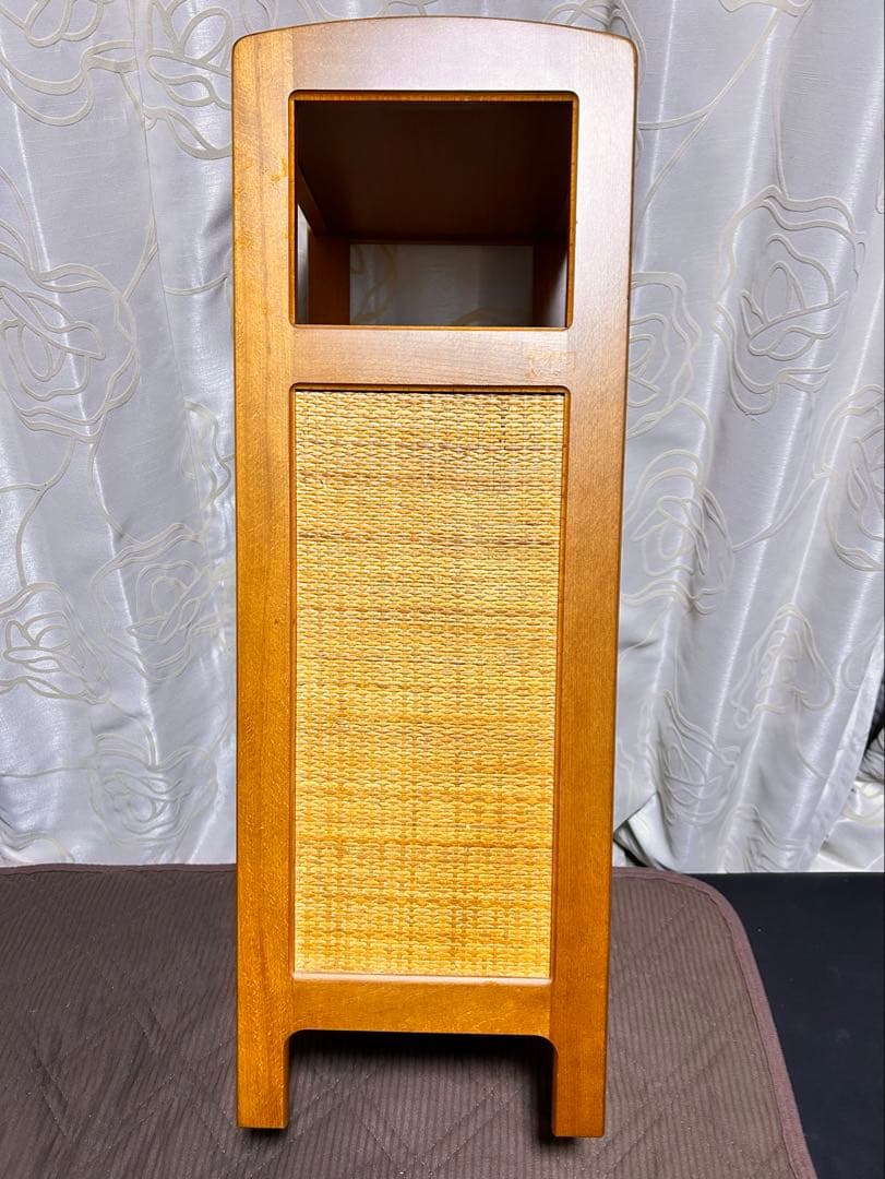 オールドカリモク　ラタン 電話台 チェスト 籐扉 レトロ 木製キャビネット