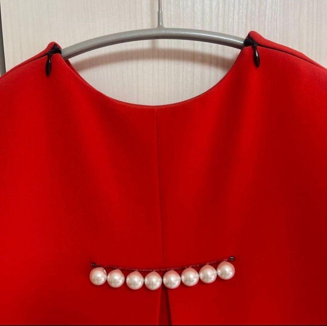 美品　ヨーコチャン赤半袖 トップス パール レッド 36 可愛い