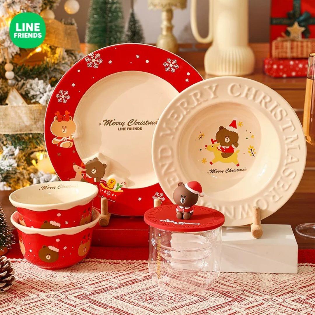 LINE FRIENDS クリスマス　食器セット 5点　限定グッズ 海外正規品