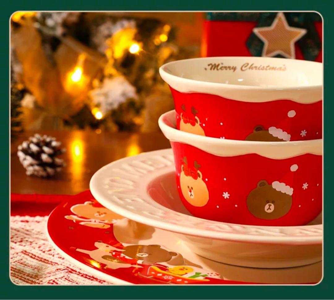 LINE FRIENDS クリスマス　食器セット 5点　限定グッズ 海外正規品