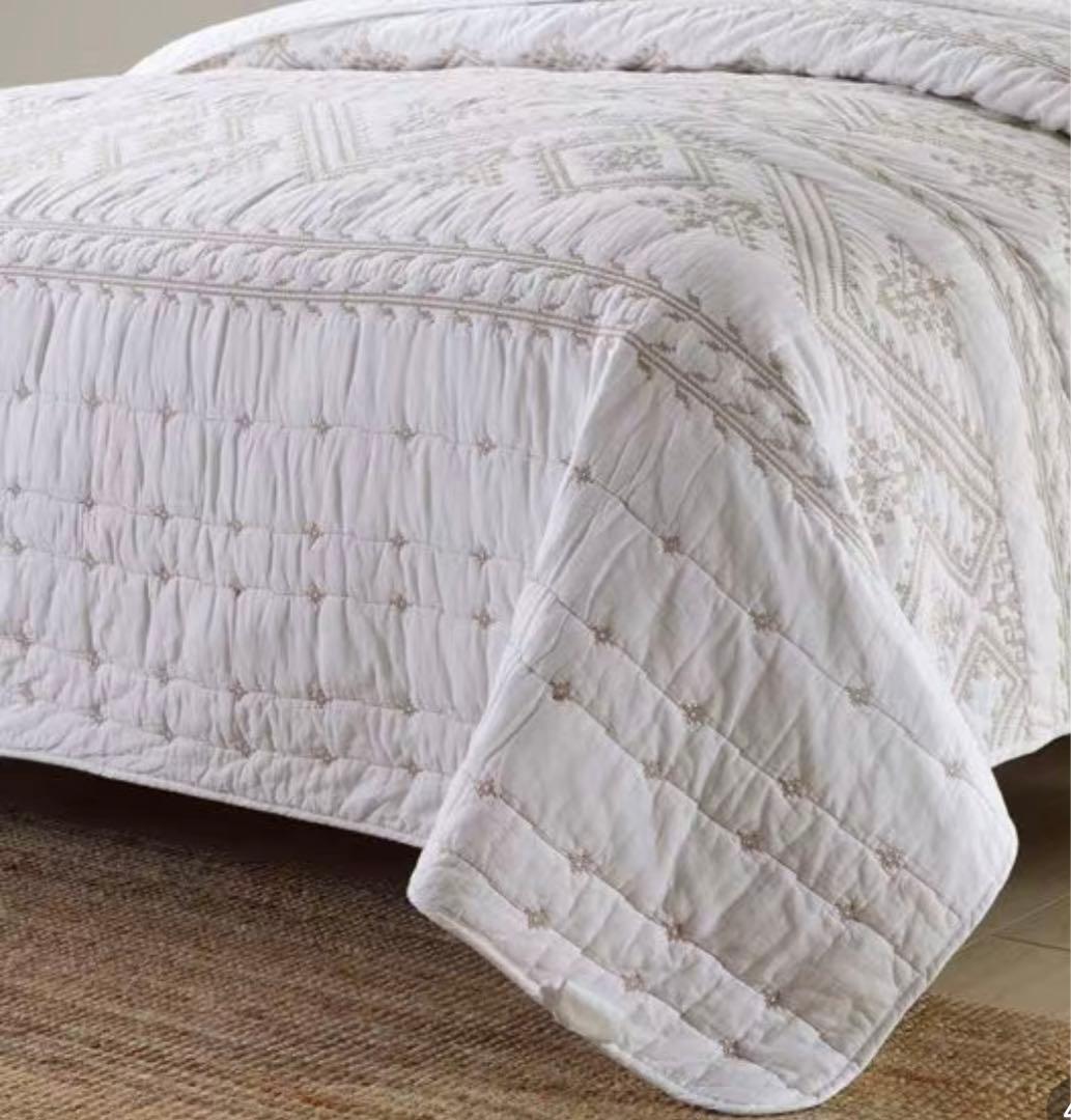 大判 刺繍キルトベッドカバー3点セット綿100%